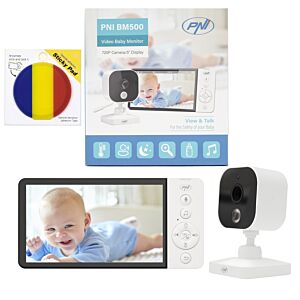 Videobabymonitor PNI BM500-paket 5-tums skärm trådlös 2,4 GHz och självhäftande pad-flagga