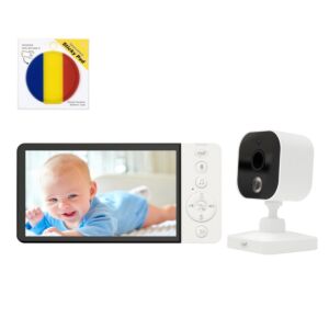 Videobabymonitor PNI BM500-paket 5-tums skärm trådlös 2,4 GHz och självhäftande pad-flagga