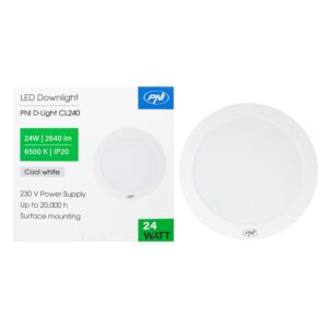 PNI D-Light CL240 24W LED-taklampa, rund 29 cm, 6500K, 230V nätadapter, 2640 lm, vit