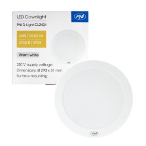 LED-taklampa PNI D-Light CL2424 24W, rund, 2700K, 230V nätadapter, 2640 lm, varmvit, diameter 29 cm