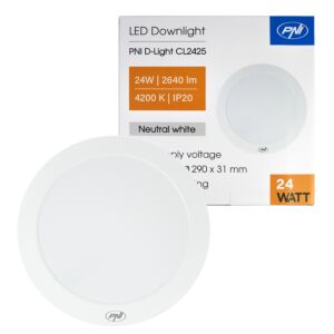 LED-taklampa PNI D-Light CL2425 24W, rund, 4200K, 230V nätadapter, 2640 lm, neutralvit, diameter 29 cm