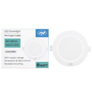 LED spotlight PNI D-Light CL2506 6W, infälld, rund, 120,5*28,4mm, 6400K, 230V strömförsörjning, 660 lm, vit