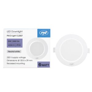 LED spotlight PNI D-Light CL2507 6W, infälld, rund, 120,5*28,4mm, 4200K, 230V strömförsörjning, 660 lm, vit
