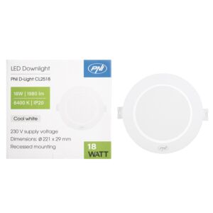 LED spotlight PNI D-Light CL2518 18W, infälld, rund, 220,7*28,9mm, 6400K, 230V strömförsörjning, 1980 lm, vit