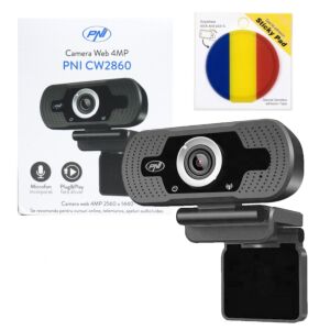 PNI CW2860 Full HD 4MP webbkamerapaket, USB, klämfäste, inbyggd mikrofon och självhäftande flagga ingår