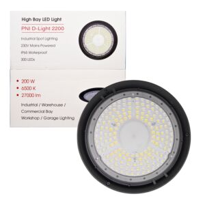 LED-lampa PNI D-Light 2200 typ High Bay, 200W, 27000lm, 6500K, 230 V strömförsörjning, IP65, för industriell belysning i spabad