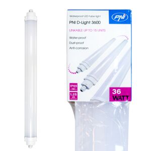 LED linjär belysningsarmatur PNI D-Light 3600, 36W, 6500k, förseglad IP65, med skydd mot vatten, damm och korrosion, för 