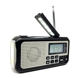 Bärbar radio PNI DYN310 Grå med dynamo, ficklampa, solcellsladdning, powerbank 4000 mAh, SOS