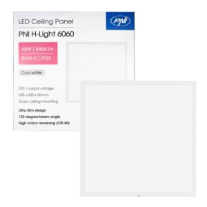 PNI H-Light 6060 48W LED-panel, 600x600mm, 4800lm, 6400K, inomhus, inbyggd
