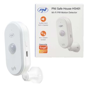 SafeHouse HS401 PIR PIR rörelsesensor med Wi-Fi, kompatibel med Tuya-applikationen, 80dB ljudlarm, inbyggd högtalare