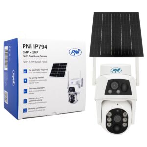 PNI IP794 videoövervakningskamera med Wi-Fi, PTZ, dubbellins 2MP + 2MP, 5,5W solpanel, 8000mAh blockbatteri