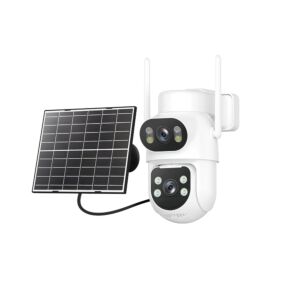 IP974S GSM 4G AOV videoövervakningskamera, PTZ, dubbellins 2MP + 2MP, 8W solpanel, 7800mAh blockbatteri