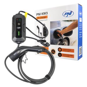 Bärbar laddare PNI KW3, 16A, 3,5KW, för elbilar, 230V, enfas, Typ 2-kabel och 5-polig IEC62-kontakt