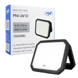 PNI LW10 10W LED-arbetslampa, bärbar, uppladdningsbar, med 2 x 18650 4000mAh batteri, 6500K, IP54, 700 lm, 2 nivåer