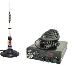 CB PNI ESCORT HP 8024 ASQ radiostationspaket, 12-24 V, 40 kanaler, 4W + CB PNI ML70 antenn med magnet