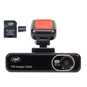 PNI Voyager S2600 DVR bilkamerapaket inkluderat, WiFi, 4K Ultra HD, GPS och 256GB microSD-minneskort ingår