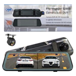 PNI Voyager S2800 UHD 4K 170° DVR bilkamera inbyggd i backspegeln, 9,66 tum, IPS-pekskärm, bildskärm