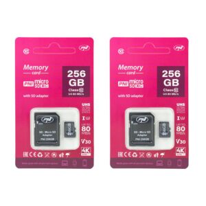 2-pack MicroSD-minneskort PNI 256 GB med SD-adapter Klass 10, 80 Mb/s, V30
