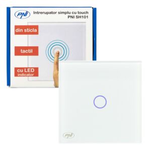 Enkel omkopplare med PNI SH101 glaspek, vit med LED-indikator