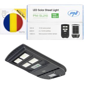 PNI SL210 100W gatubelysningslampa, med inbyggd 10W solpanel och självhäftande flagga