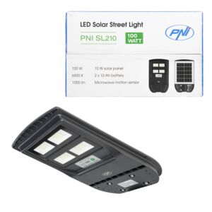 PNI SL210 6,5W gatubelysningslampa, med inbyggd 10W solpanel, 6500K, 1000lm, 2 x inbyggt 10Ah batteri,