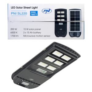 Gatubelysningslampa PNI SL220 SL220 13W, med inbyggd solpanel 15W, 6500K, 1700lm, 3 x inbyggt 15Ah batteri, s