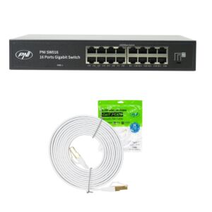 PNI SW016-switchpaket, 16 x 10/100/1000 Mbps, gigabit, metallkabinett och 3M CAT8-patch PNI U8030W
