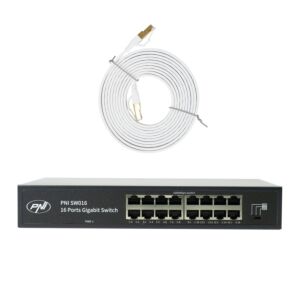 PNI SW016-switchpaket, 16 x 10/100/1000 Mbps, gigabit, metallkabinett och 3M CAT8-patch PNI U8030W