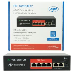 Switch POE PNI SWPOE42 med 4 POE-portar och 2 100 Mbps-portar