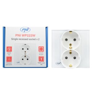 PNI WP222W enkelt x2 inbyggt uttag med vit glasram
