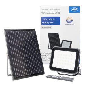 PNI GreenHouse WS100 100W LED-reflektor med solpanel, 10000mAh batteri, fjärrkontroll, justerbar timing och ljusstyrka