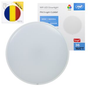 PNI D-Light CL2436T Wi-Fi LED-taklampa, RGBW, 36W, dimbar med blå självhäftande pad inkluderad