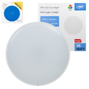 LED-taklampspaket PNI D-Light CL2436T Wi-Fi, RGBW, 36W, dimbar med självhäftande Pad Flag ingår