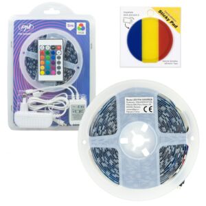 PNI 5050RGB LED-remspaket 300 LED-lampor, RGB, dimbar, ljusvisas, 5 meter, IP20 och sticky pad-flagga ingår