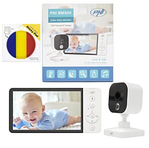 Videobabymonitor PNI BM500-paket 5-tums skärm trådlös 2,4 GHz och självhäftande pad-flagga