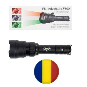 PNI Adventure F300 ficklampa med 3-färgs LED, vit, röd, grön, max. 10W, IPX6 + självhäftande flagga