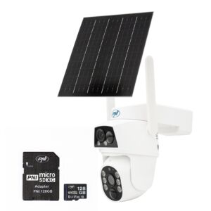 PNI IP894 GSM 4G PTZ videoövervakningskamerapaket och PNI 128GB MicroSD-minneskort