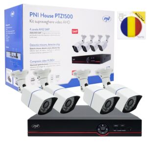PNI House PTZ1500 5MP DVR Video Surveillance Kit - 4 kameror och Sticky Pad-flaggpaket