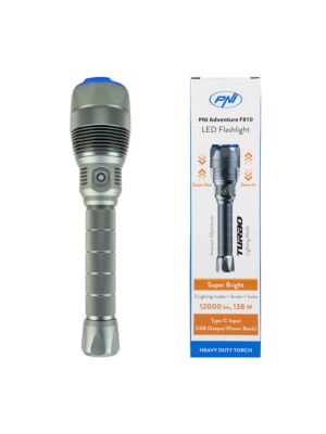 PNI Adventure F810 ficklampa med 138 W LED, 3 ljusnivåer plus Turbo, 12000 lumen, zoom, upp till 250 m, batteri