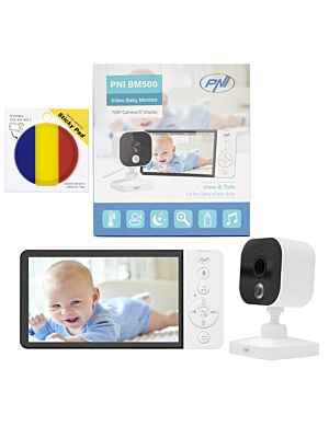 Videobabymonitor PNI BM500-paket 5-tums skärm trådlös 2,4 GHz och självhäftande pad-flagga