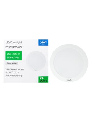 PNI D-Light CL240 24W LED-taklampa, rund 29 cm, 6500K, 230V nätadapter, 2640 lm, vit