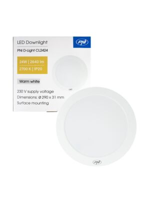 LED-taklampa PNI D-Light CL2424 24W, rund, 2700K, 230V nätadapter, 2640 lm, varmvit, diameter 29 cm