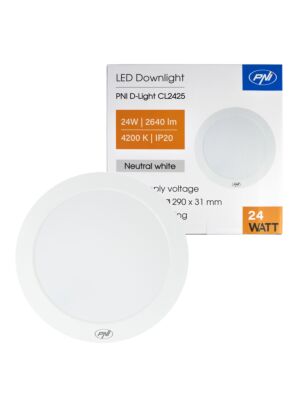 LED-taklampa PNI D-Light CL2425 24W, rund, 4200K, 230V nätadapter, 2640 lm, neutralvit, diameter 29 cm
