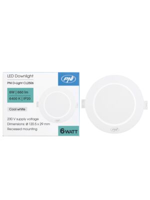 LED spotlight PNI D-Light CL2506 6W, infälld, rund, 120,5*28,4mm, 6400K, 230V strömförsörjning, 660 lm, vit
