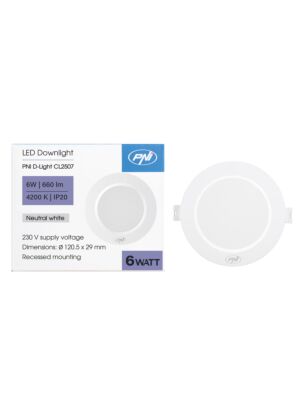 LED spotlight PNI D-Light CL2507 6W, infälld, rund, 120,5*28,4mm, 4200K, 230V strömförsörjning, 660 lm, vit