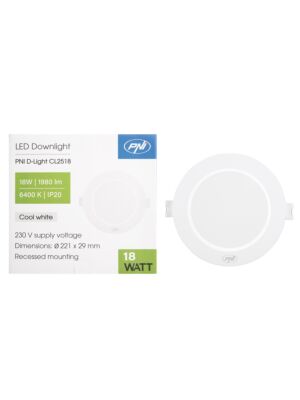 LED spotlight PNI D-Light CL2518 18W, infälld, rund, 220,7*28,9mm, 6400K, 230V strömförsörjning, 1980 lm, vit