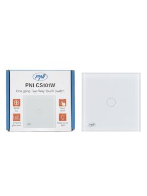 Enkel stegbrytare och korsströmbrytare med touch PNI CS101W av glas, vit med LED-indikator, 800W