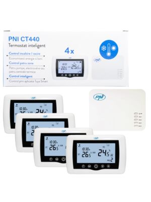 Smart termostat PNI CT440 trådlös, med WiFi, styr 4 zoner via internet, för värmeverk, pumpar, elektrov