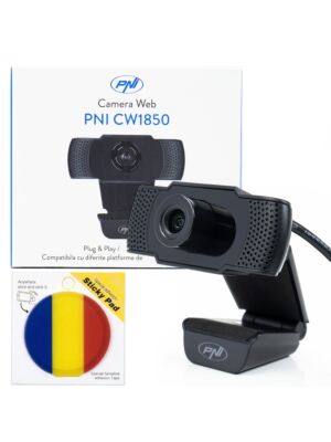 PNI CW1850 Full HD 1080P 2MP webbkamerapaket, USB, klämfäste och självhäftande padflagga ingår