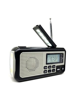 Bärbar radio PNI DYN310 Grå med dynamo, ficklampa, solcellsladdning, powerbank 4000 mAh, SOS